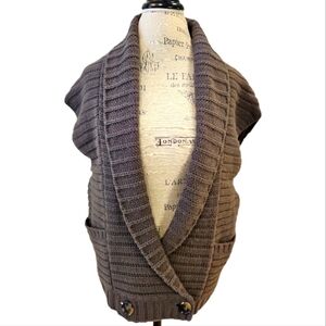 Theory Toupe Wool And Cashmere Blend Short Sleeve Cardigan - Size Large